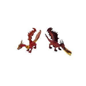 SDE Shantou 9" Red & Gold Winged Chomping Dragon Lot Fantasy Toy Figure Lot of 2